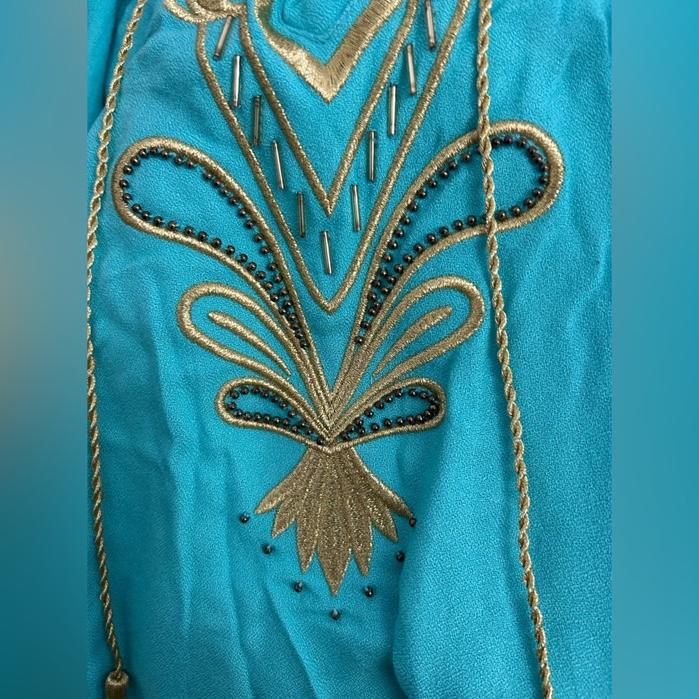 Lilly Pulitzer Chai Caftan in Seaside Aqua with gold embroidery women’s size XXS - Picture 6 of 7
